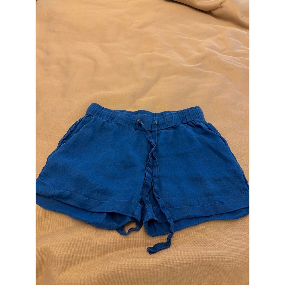 J.Crew Blue 100% Linen Drawstring Shorts Womens Size 0 Style 81492 Elastic Waist